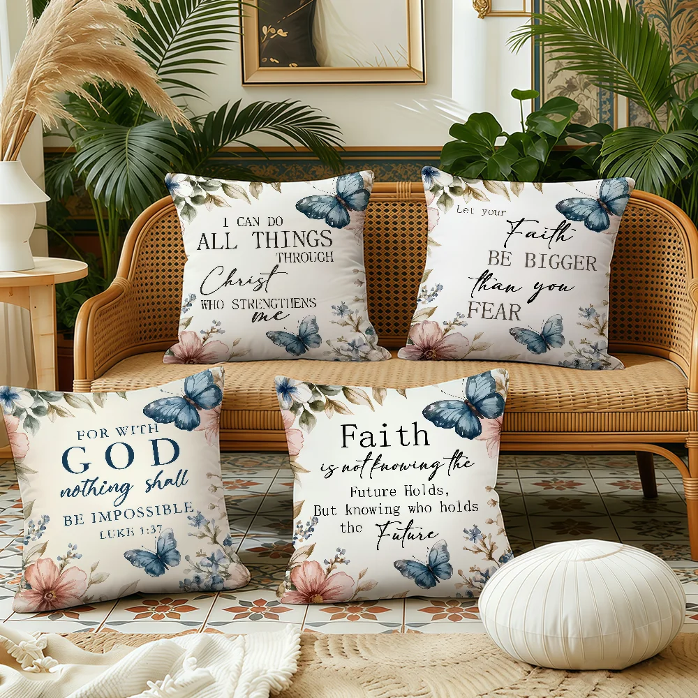Simple Bible Flower Butterfly cushion cover Plush Fabric Soft Double Sided Print Sofa Cushion Cover Throw Pillow Covers