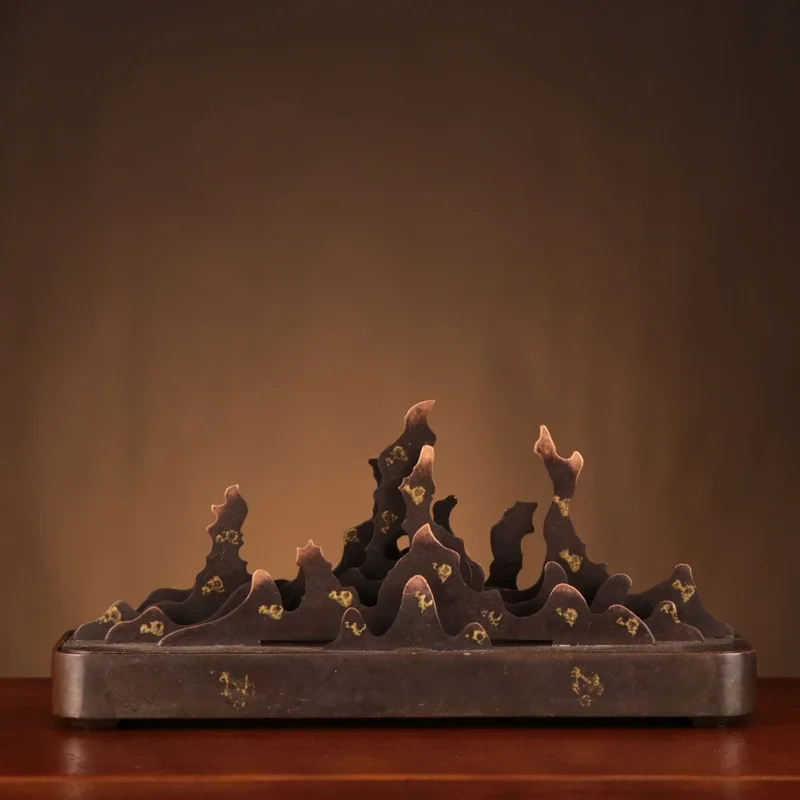 Creative Boshan , Flame Mountain, Purple Copper Horizontal , Incense Burner, Decorative Item, Red