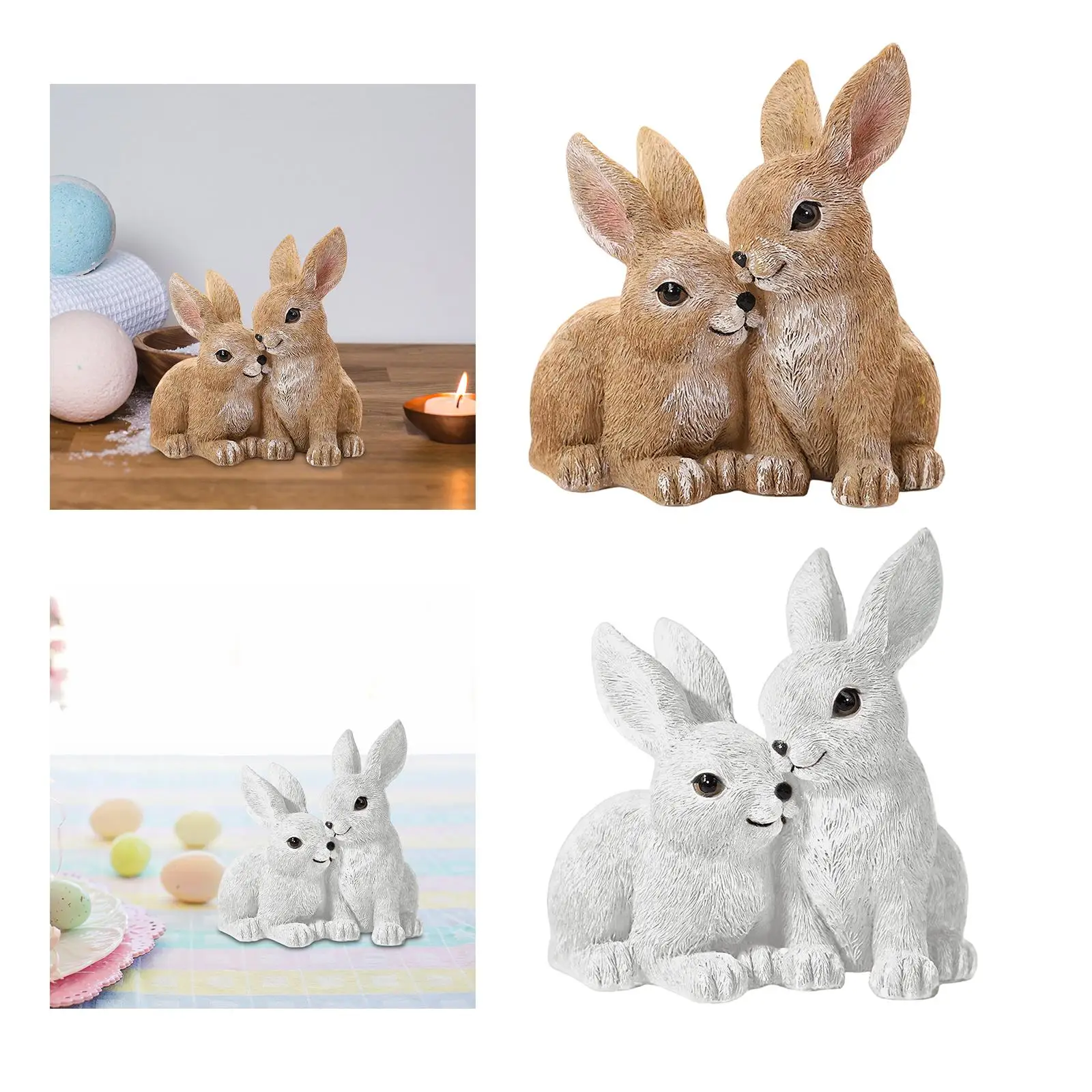 Cute Rabbit Sculpture Resin Desktop Statue Animal Figurine Garden Yard Decoration for Home Living Room Fairy Miniature