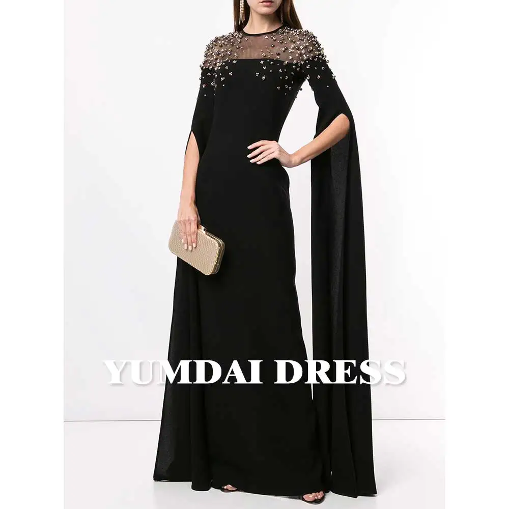 YUMDAI Luxury Black Dubai Beaded Dress Ladies Long Sleeve High-end Formal Stage Performance Evening Gown Homecoming Dresses