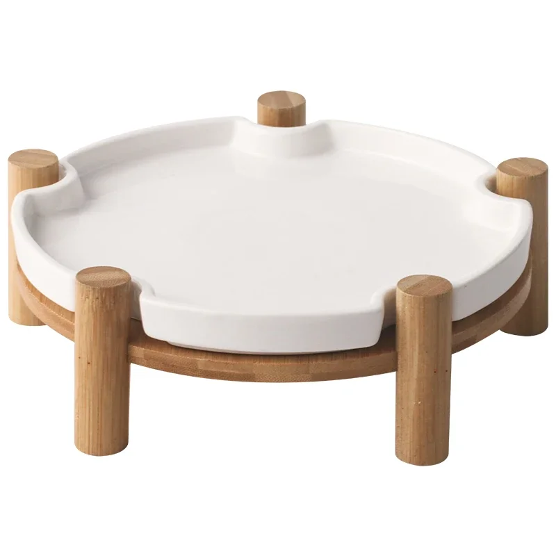 Nordic Steak Plate Ceramic Dessert Cake Display with Wooden Frame Family Party Barbecue Kitchen Tableware