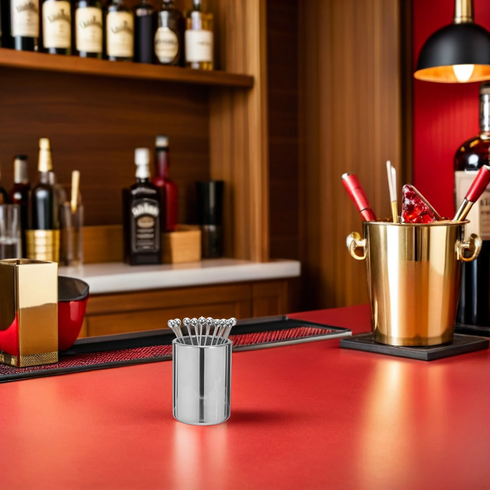 

Stainless Steel Cocktail Picks Set Stylish Holder Reusable Martini Garnish Skewers Drink Decoration Sticks for Appetizers Olives