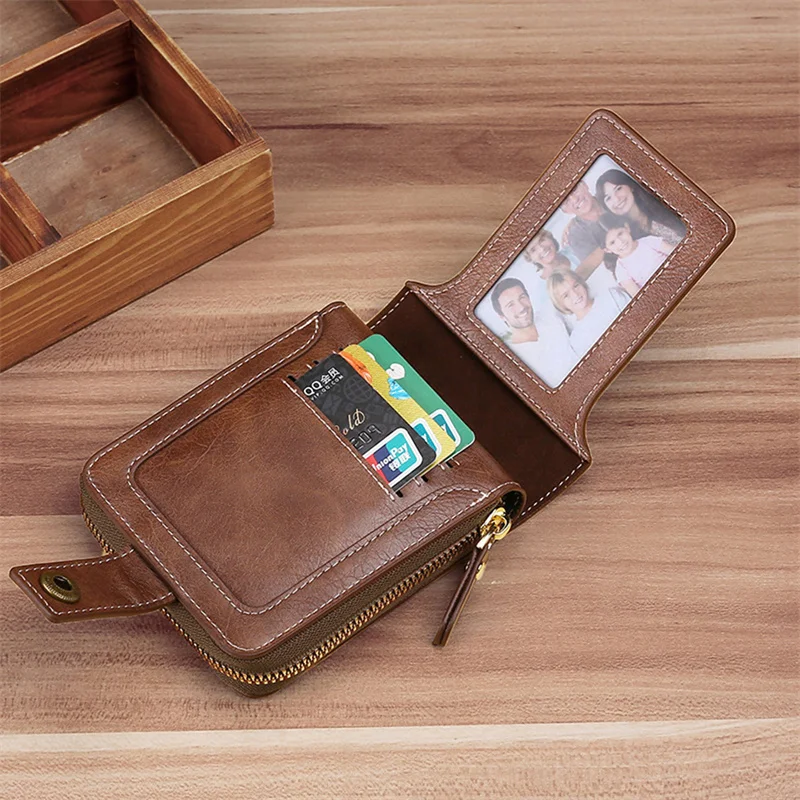 Vintage Men's Wallet PU Leather Short Purse Men Hasp Zipper Clutch Solid Color Wallets High Quality Durable Convenient Wallets image 2