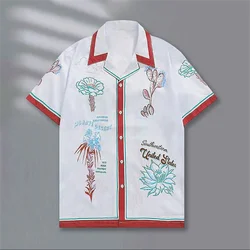 Retro letter shirt casual breathable men's shirt 2024 contrast color street trend short-sleeved shirt summer Hawaiian shirt