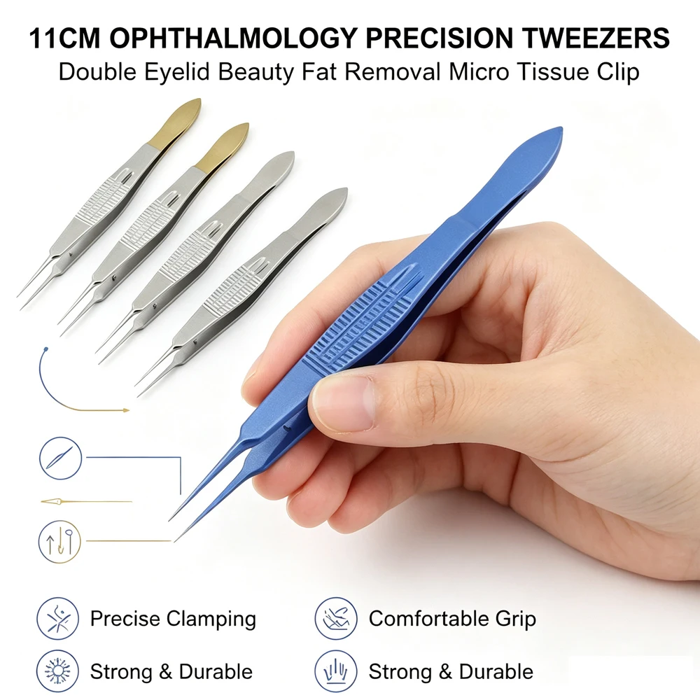 11cm Ophthalmology Precision Tweezers Double Eyelid Beauty Fat Removal Micro Dovetail Tissue Clip for Surgical Accuracy