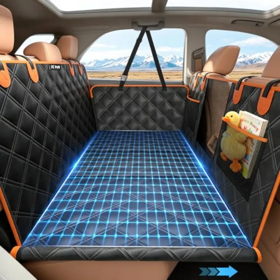 

Back Seat Extender for Dogs, Hard Bottom Dog Car Seat Cover for Back Seat Waterproof with Mesh Window and Storage Pocket, Dog H