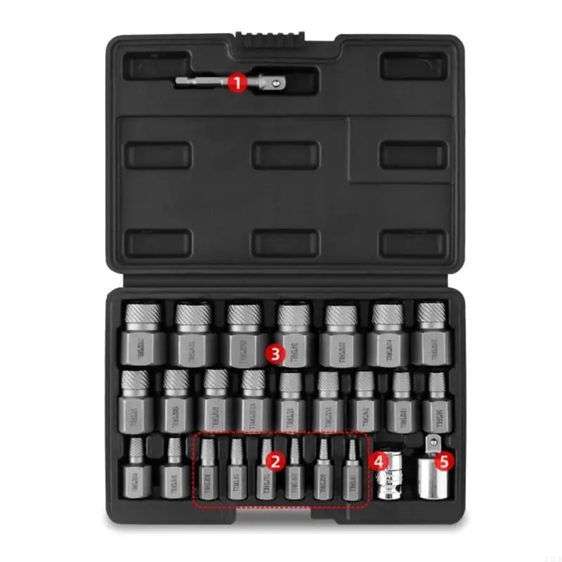 

2025 Новый портативный эффективный Easy Out Vint Extractor Stuctor Set Settble для поврежденных разряженных ржавых болтов Home