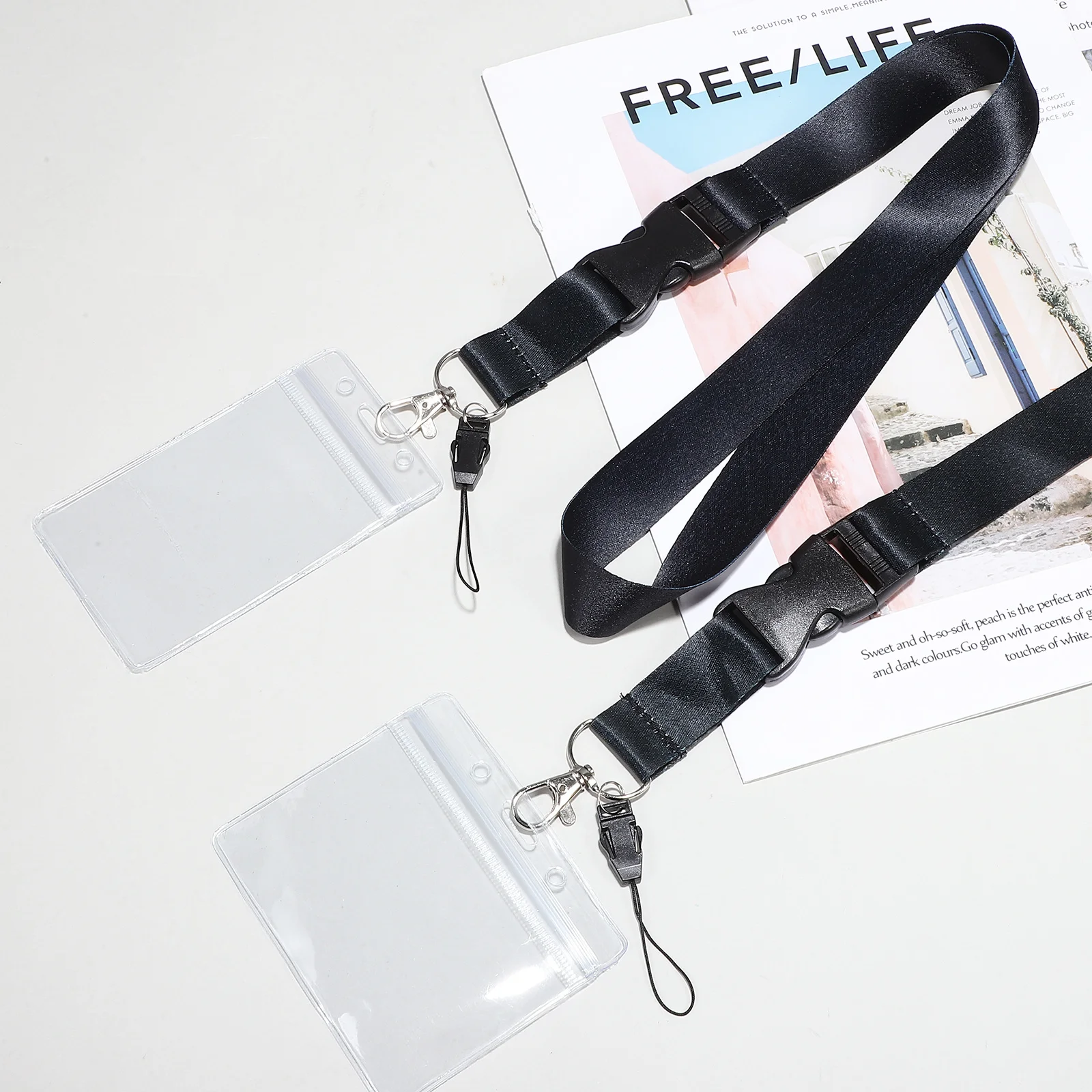 

1 Set Lanyard With Id Card Holder Horizontal Vertical Multi Functional Badge Holder Clip For Office Hospital Business Use Pvc