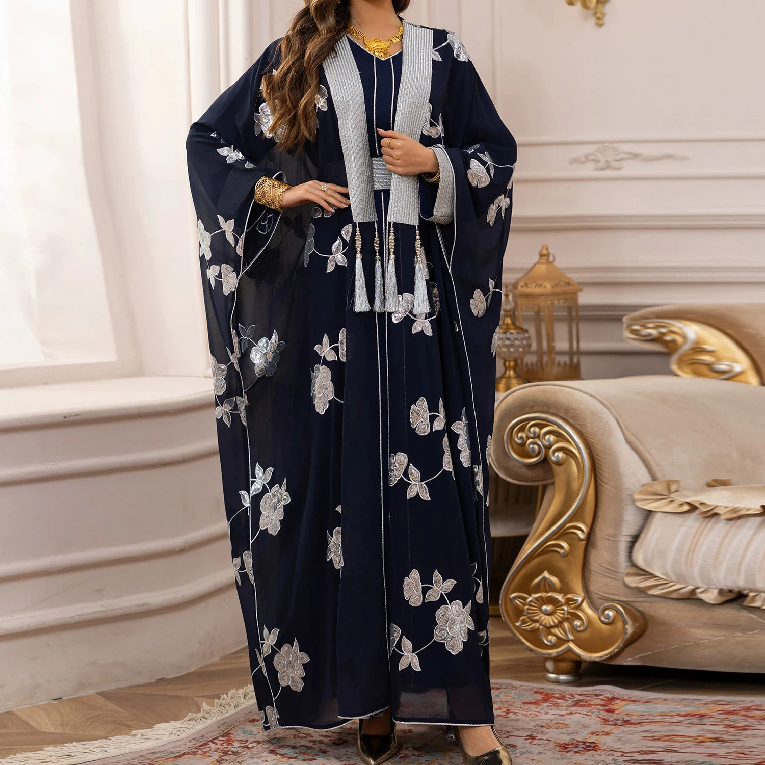 

European and American embroidered robe and swing dress Middle East foreign trade dress set-GZXX595