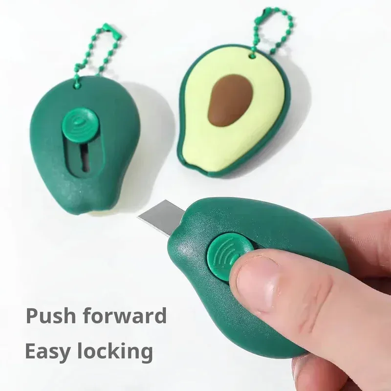 3PCS Cute Portable Retractable Mini Knife Avocado Strawberry Fruit Art Utility Knife Express Box Knife Package Unwrapping Tool