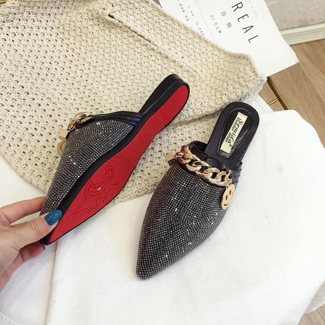 

Women Mules Luxury Flats Fashion Loafers Designer Shoes Summer Slippers Pointed Toe Slides Slip on Wedding Casual Ladies Sandals