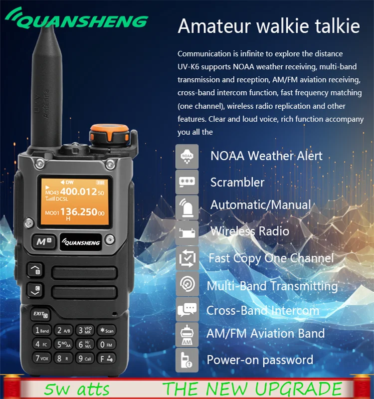 Quansheng UVK58 Walkie Talkie 50-600 MHz Caricatore Full Band Type C AM DTMF Scrambler NOAA FM UVK6 K5 Ham Radio bidirezionale