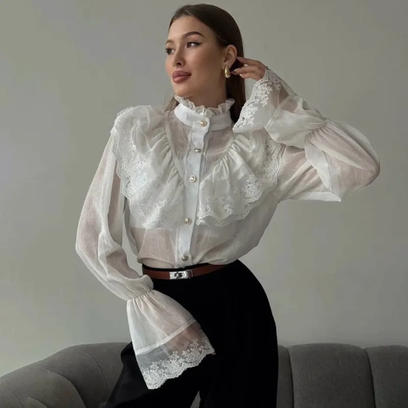 

Tuularose Elegant Ruffled Blouse Women's Fashion Chiffon Ruffled Lace Patchwork Shirt Luxurious New Party Chic 2026 Female Shirt
