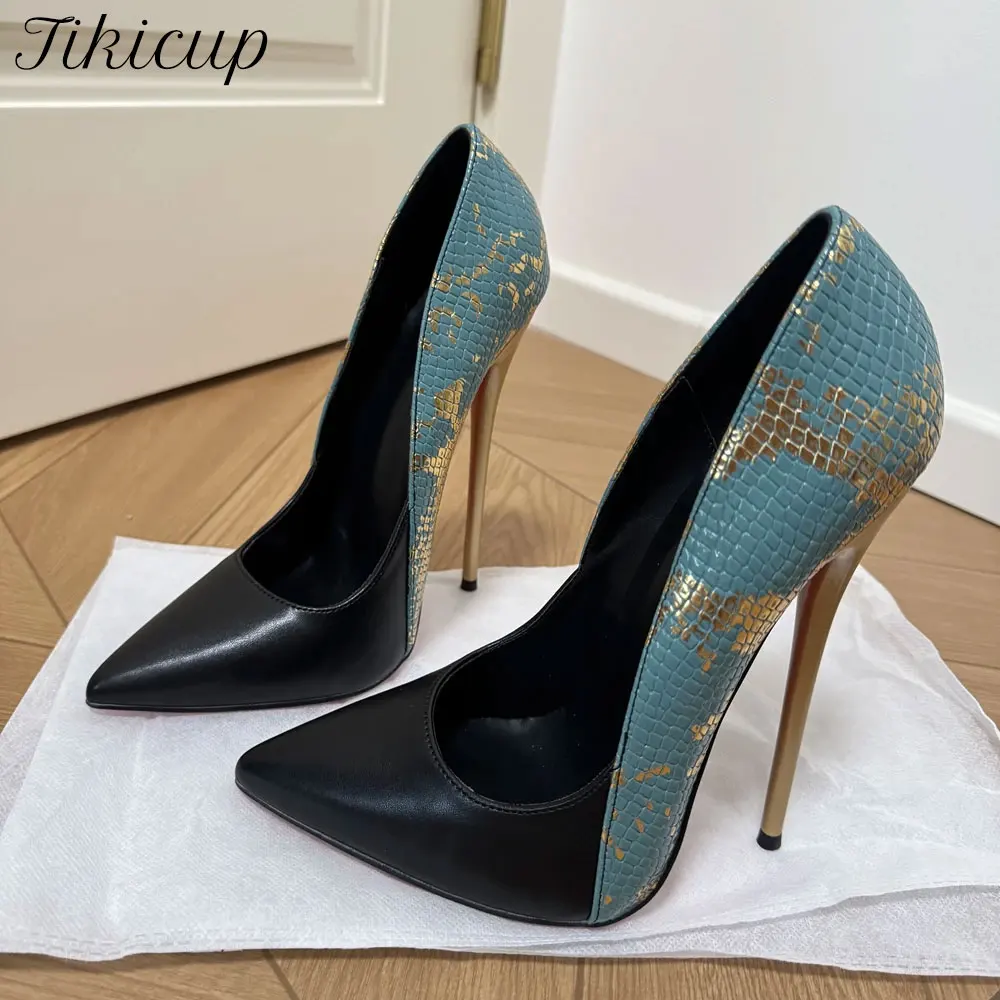Tikicup 16cm Ultra High Heels Snake Skin Print Pointed Toe Stiletto Pumps Pole Dance Runway Party Dress Cosplay Nightclub Shoes