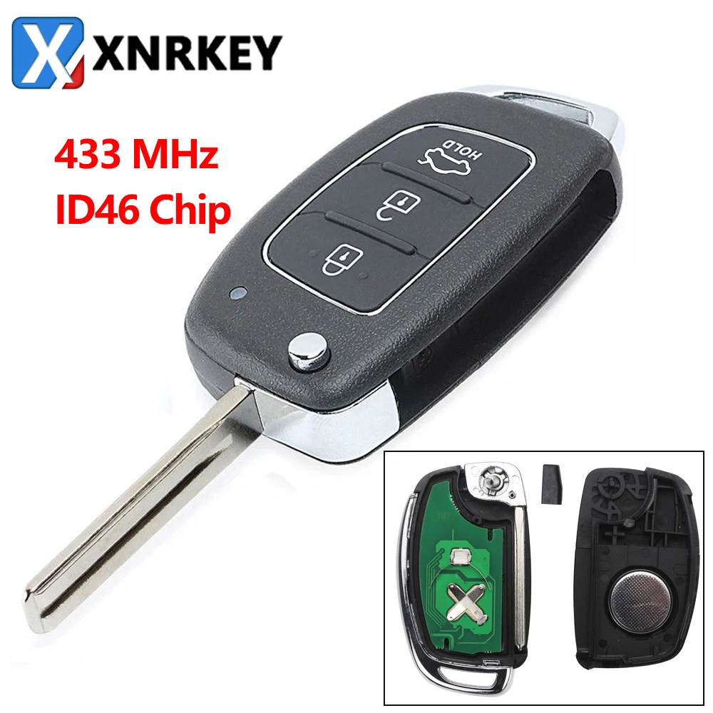 XNRKEY 3 Button Car Remote Key 433Mhz ID46 Chip for Hyundai New IX35 IX25 IX45 Elantra Santa Fe Sonata with 5 Types of  Blades