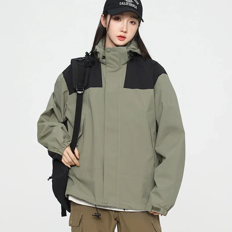 Jaket Hiking Bermerek untuk Wanita Mantel Berkemah Tahan Air Patchwork Jaket Perjalanan Windbreaker Trekking Memancing Pria Pakaian Wanita
