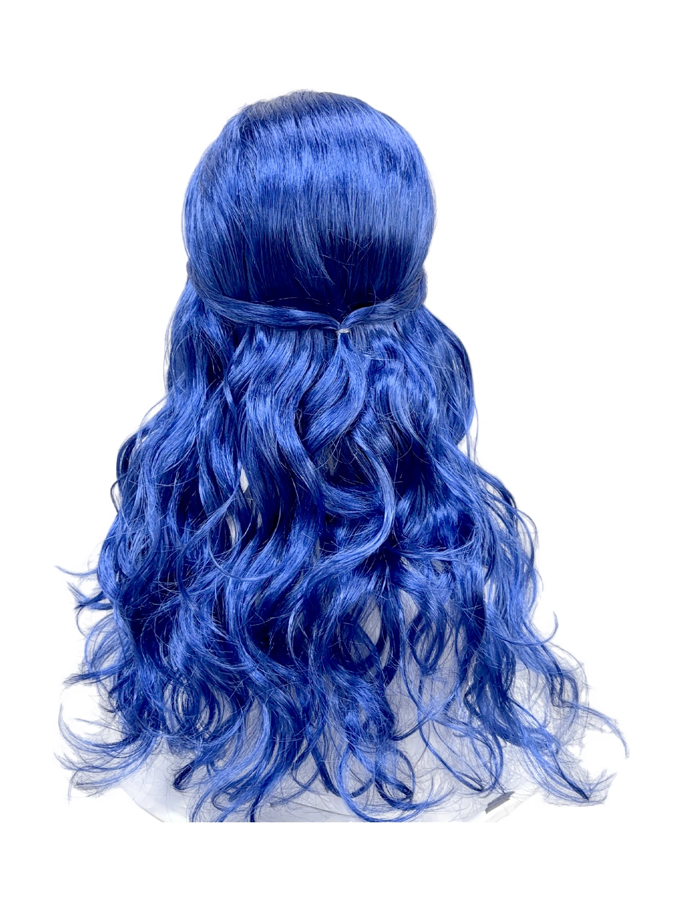 Bright Blue Half Up Long Wavy Wig Synthetic Hair Middle Part Anime Cosplay Halloween Costume Party Full Wigs for Women Girls