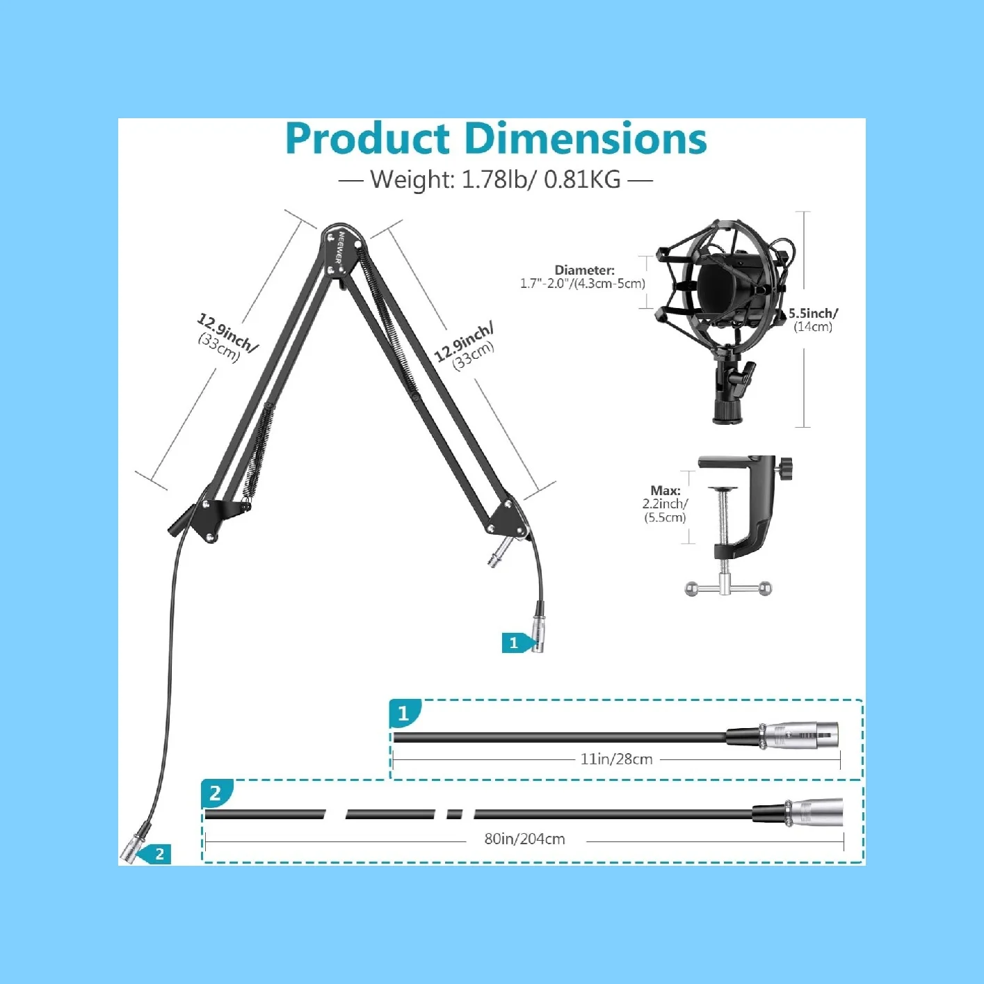 Neewer Black NW-35 Professional Microphone Suspension Boom Arm Stand for Podcasting, Streaming, Recording Studio