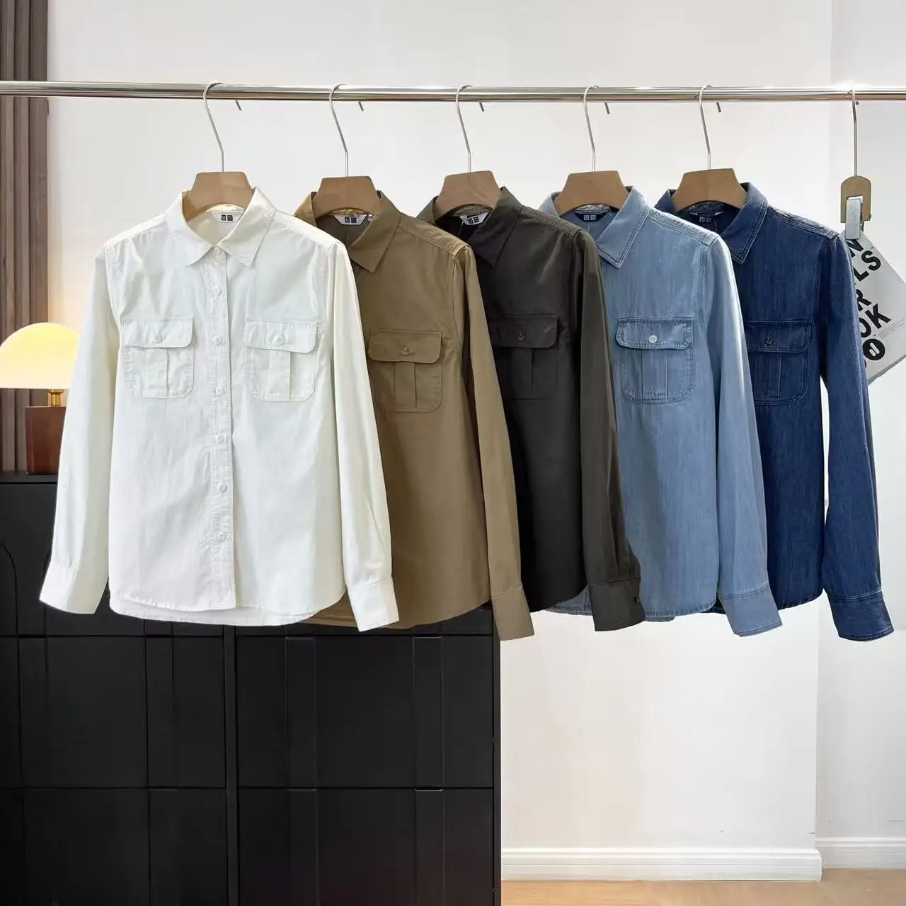 

Casual Long Sve irt for Couples Autumn New Loose Fit Spor Casual ket Design Versatile Top Men's Women's Faion