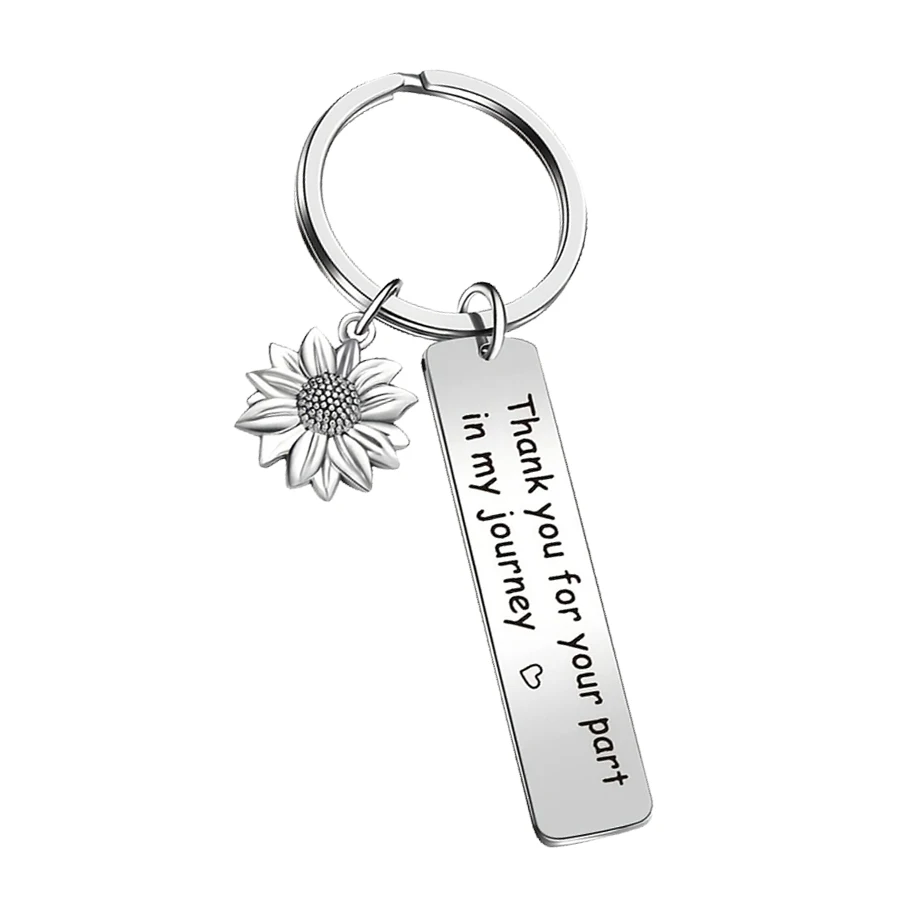 شعار المرأة شكرًا لك سلسلة مفاتيح من الفولاذ المقاوم للصدأ ساحرة عباد الشمس للمعلم bestie أفضل صديق مدرب زميل هدية التخرج