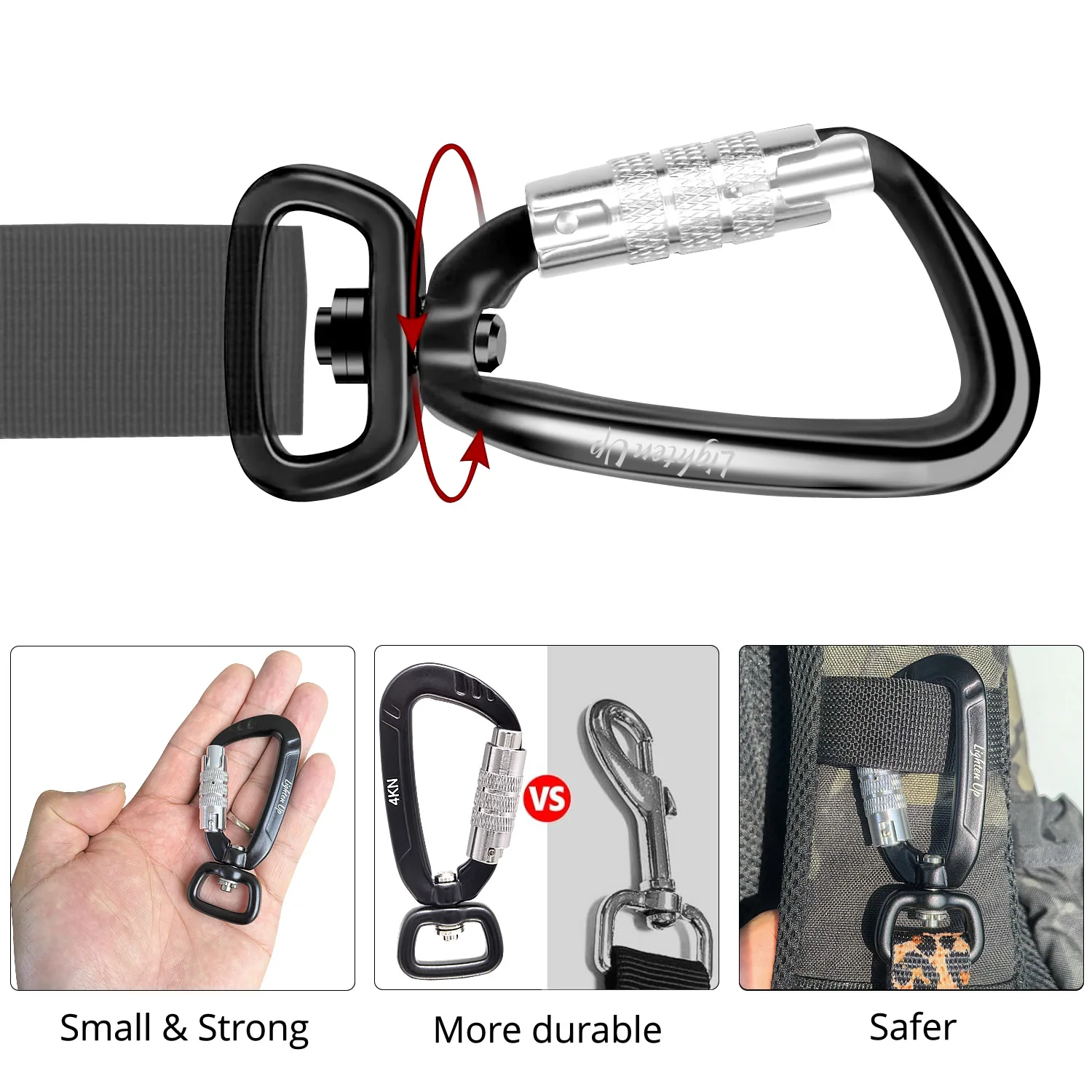 

4kN D-Shape Professional Climbing Carabiner Swivel Mountaineering Buckle Dog Hook Safety Lock Outdoor Equipment Access