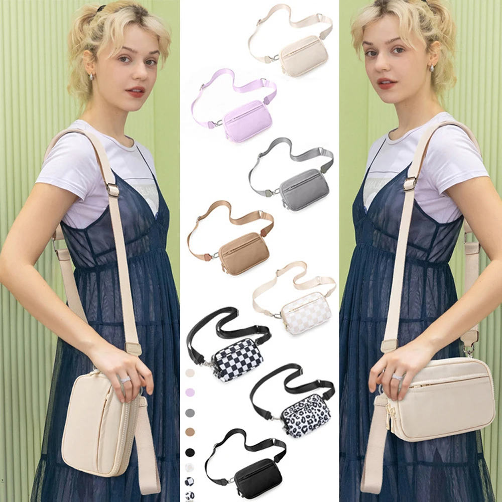 

New Women Portable Nylon Crossbody Waist Bag Checkered Credit Card Wristlet Crossbody Bag Wristlet Wallet Purse With Strap