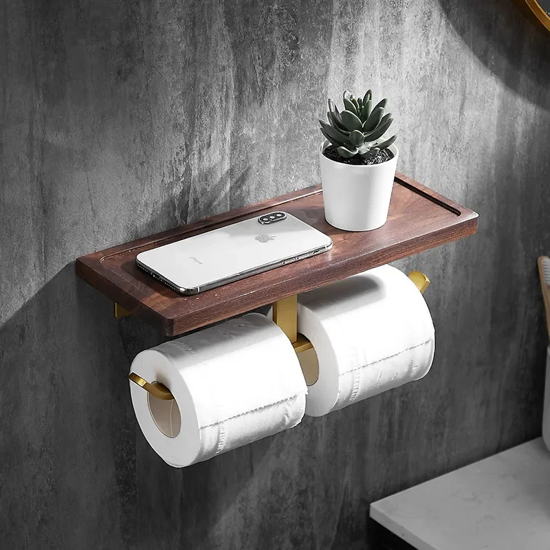 

Walnut Bathroom Tissue Holder Wall Hanging Toilet Roll Paper Holder Toilet Paper Box Mobile Phone Toilet Paper Holder