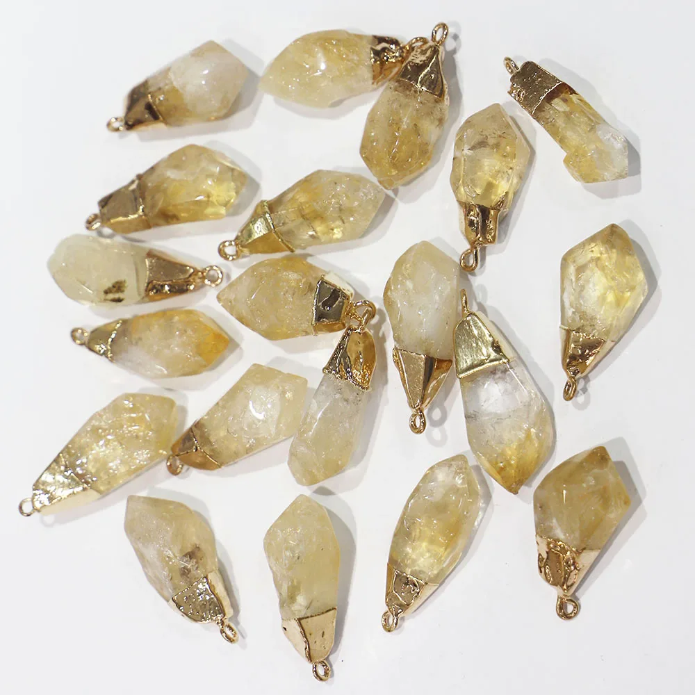 Natural Stone Topaz Gold Head Crystal Irregular Single Hole Necklace Pendant Earrings Fashion Simple Jewelry Accessories 5Pc/Lot