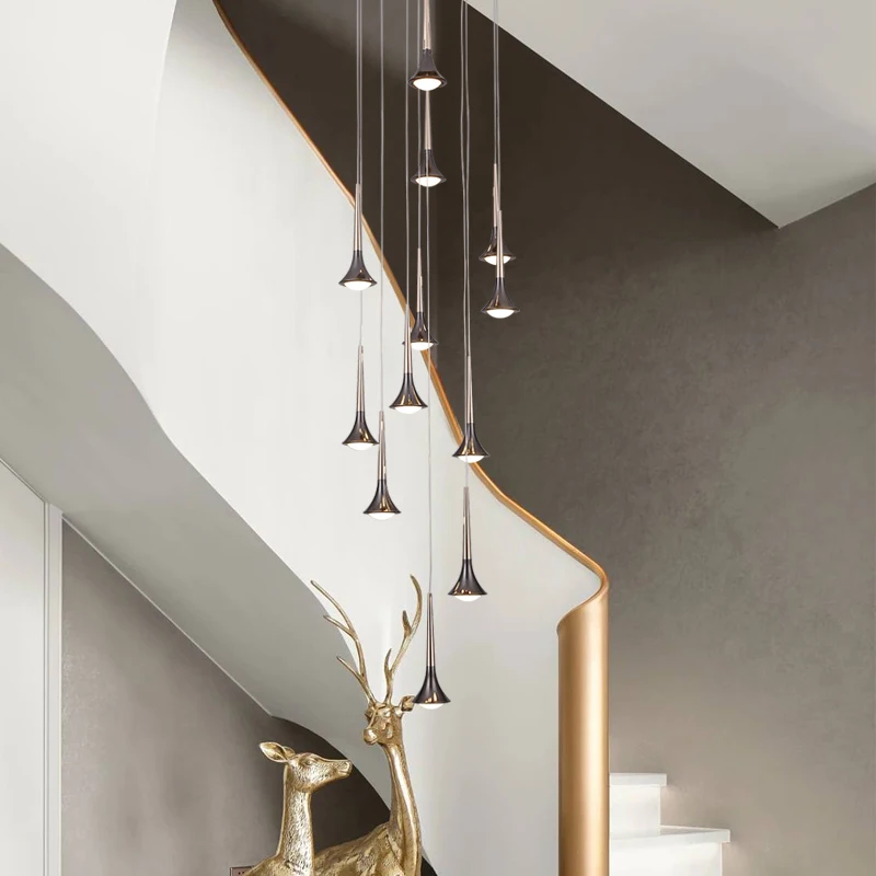 Modern Horn Chandelier Villa Stair Lighting Large Chandelier Spiral Attic Long Chandelier Living Room Kitchen Dining Room Lamps