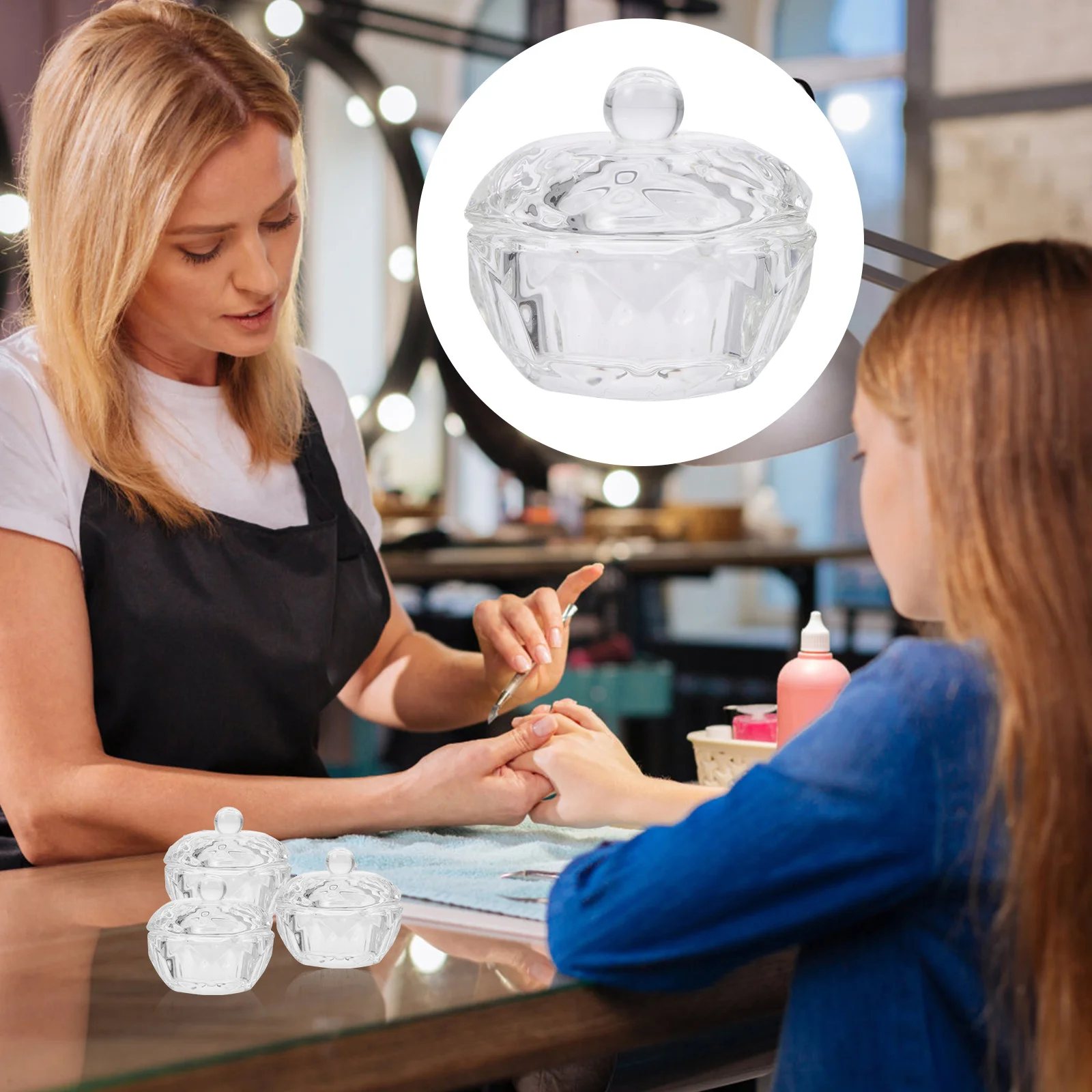 3Pcs Crystal Glass Nail Art Cup Bowl Dish Tools Durable Refillable Easy Clean Spill Proof Acrylic Liquid Powder Container