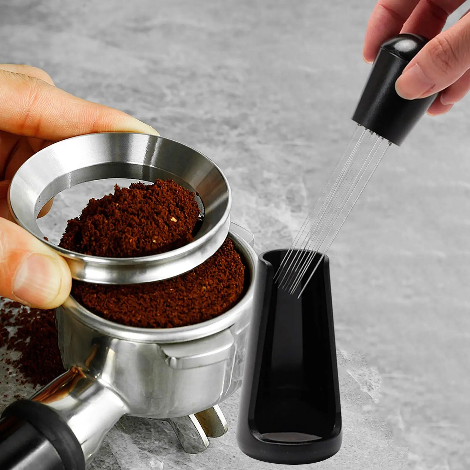 Coffee Tamper Leveler Distributor Stirrer Tool 10 Pin Design Espresso Ground Scatter Rack Stand ABS Handle for Coffee Maker