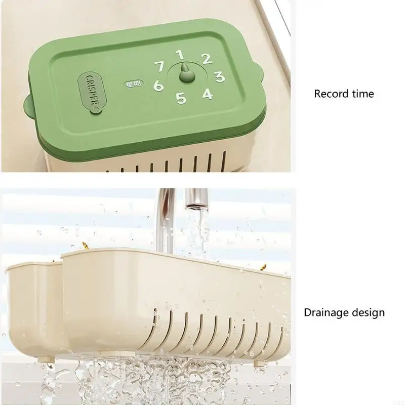 Innovative Timer Refrigerator Sealed Box for Organizing Fruits Vegetables Fridge with Drain Basket X3UC