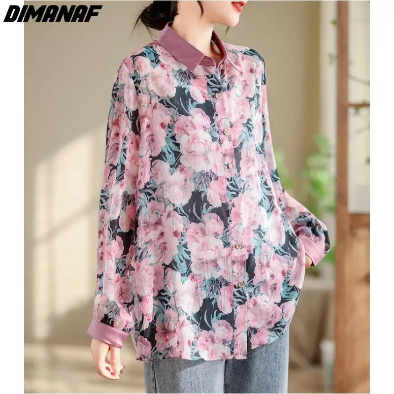 

Женская блузка с длинным рукавом Dimanaf, винтажная Свободная рубашка с цветочным рисунком, Летняя Повседневная Блузка 2024