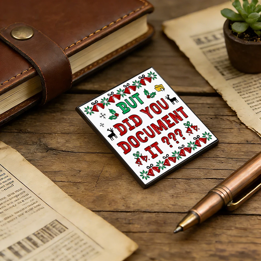 Aber hast du es dokumentiert? Emaille-Pin, hässlicher Pullover, Büro, Party, Arbeit, Humor, Weihnachtsgeschenk, Brosche, Firmen-Weihnachten, Frohe Weihnachten, Abzeichen – Detail 5