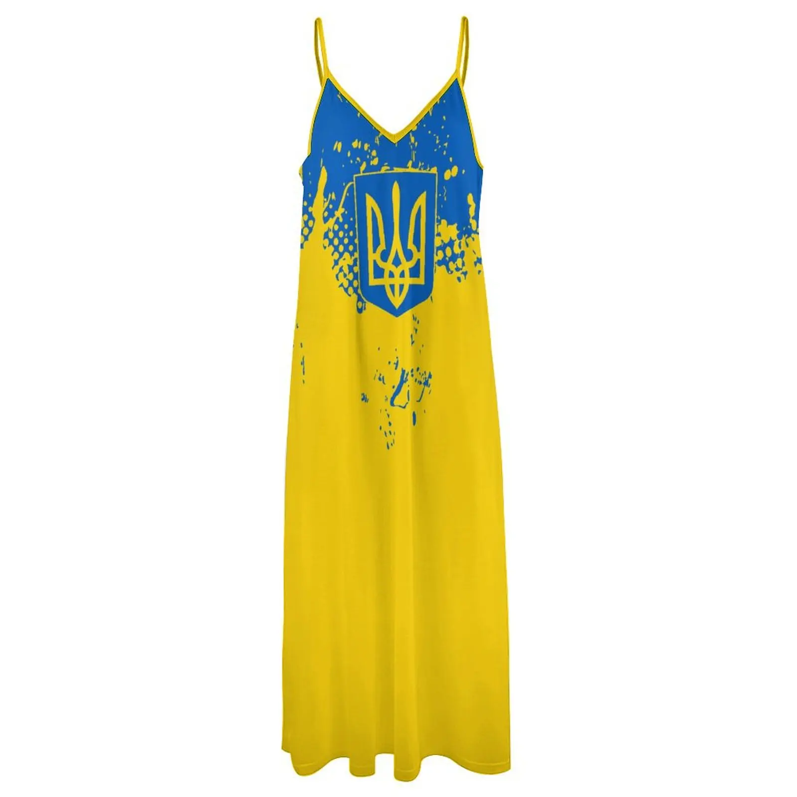 Long Dresses Dress Ukraine Flag Gain Print New Casual Sleeveless Women\'s V-Neck Printed Dress Swing Retro Dresses