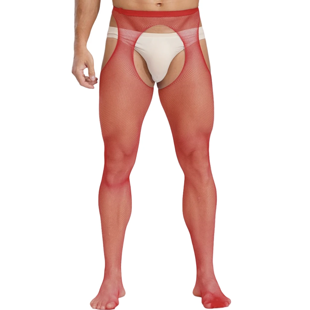 Stoking Pria Warna-warni Populer, Legging Terbuka di Bagian Selangkangan, Bodystocking Jaring Kecil, Pantyhose Seksi untuk Pria, Kaus Kaki untuk Pakaian Malam