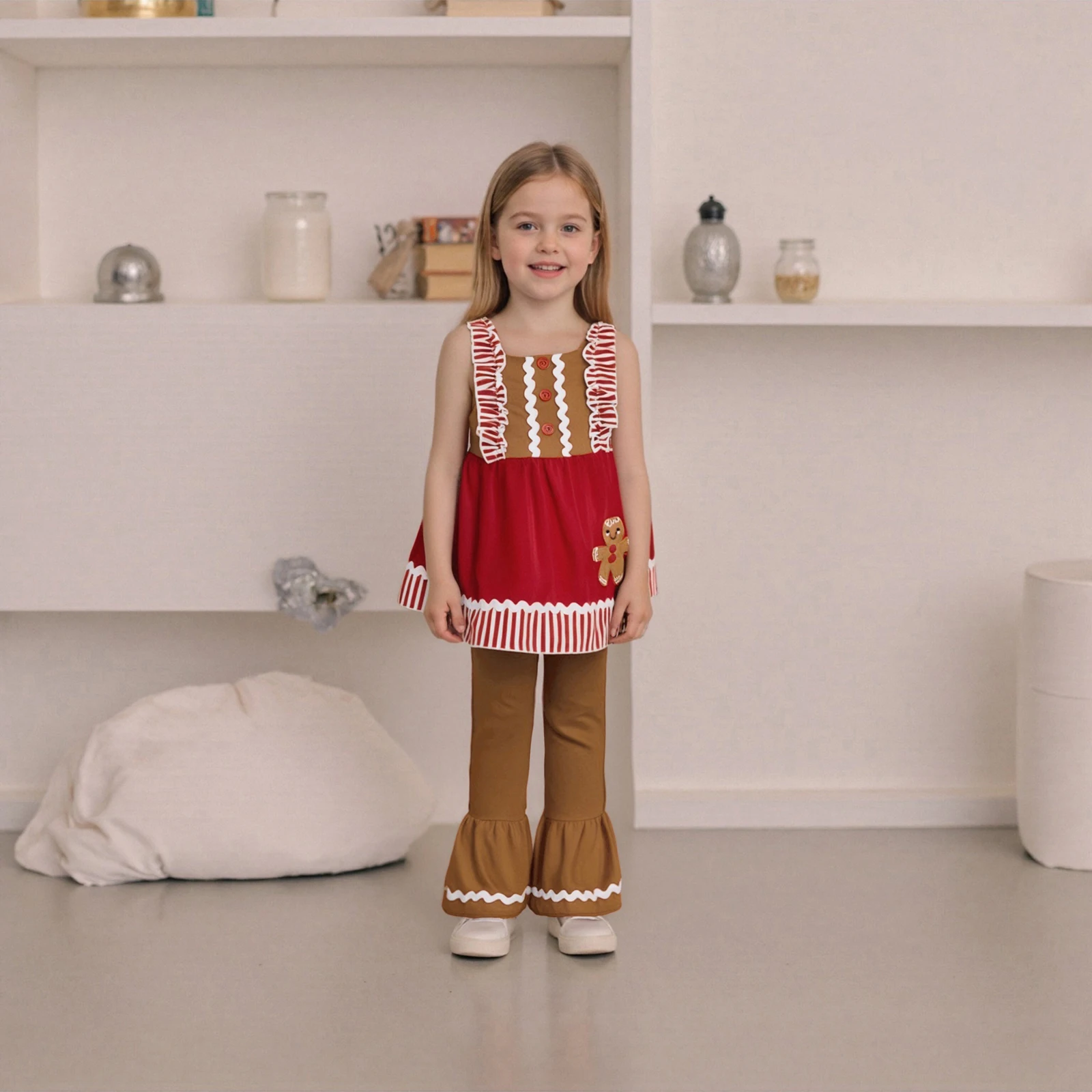 طفل الفتيات عيد الميلاد الزي رجل الزنجبيل بروتيل مع السراويل مضيئة الزي الصيف #5