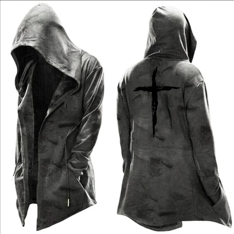 Amazon European and American Men's Clothing New Cape Simple Casual Hooded Drawstring Halloween Men's Funny Thriller Simpleness