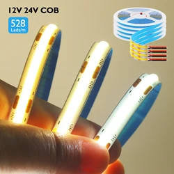 FOB COB LED Strip 528LEDs/m High Density Flexible COB LED Tape Light Bar Warm Nature Cool White Indoor Linear Light 12V 24V