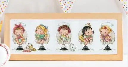 Cross Stitch Kit, Little Hair Shop Five Children, Boys and Girls Child, SO, 11 CT, 14 CT, 18 CT, 28 CT, 25 CT, 22 CT, 16CT