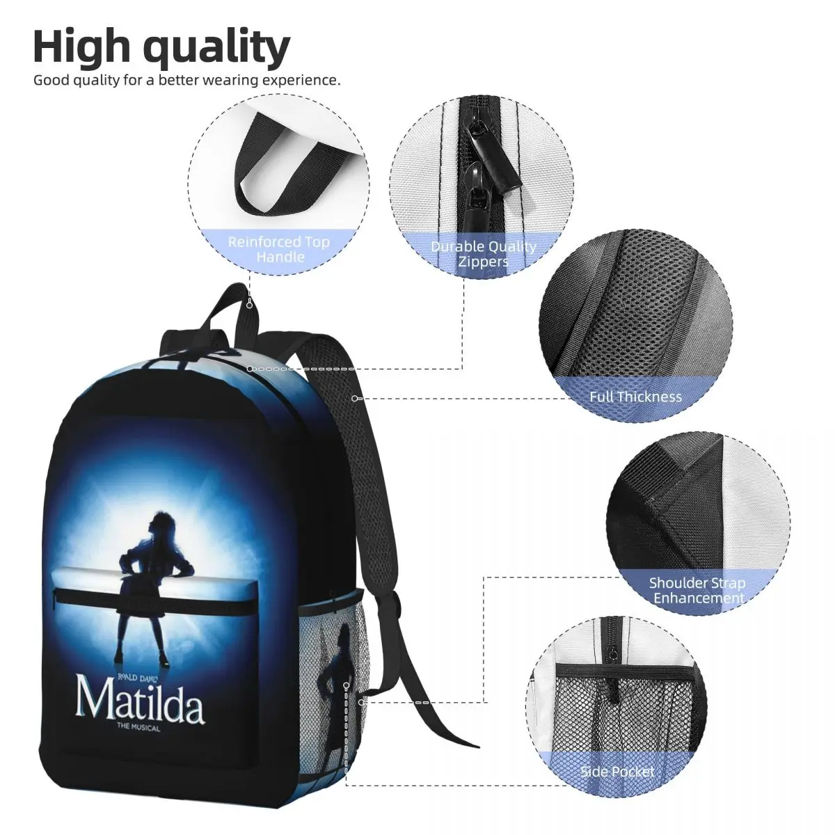 Roald Dahl Matilda The Musical Backpack Boys Girls BookBag Kids School Bag Laptop Shoulder Bags for Men Women