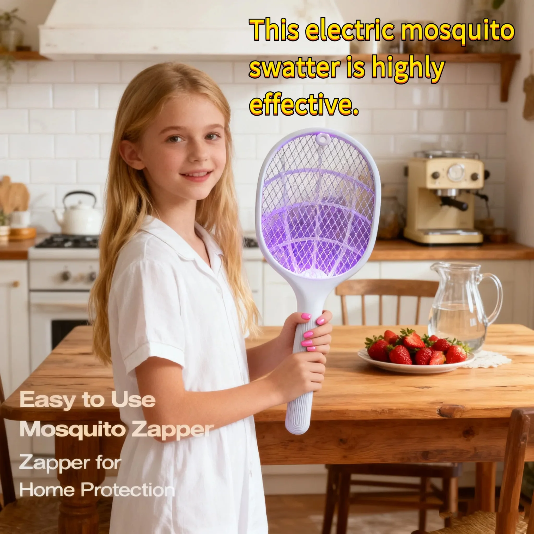 2-in-1 Smart Bug Zapper Racket W/ USB Rechargeable Base, Mosquito Trap & Fly Catcher, 3-Layer Safety Net, for Home/Patio/Camping