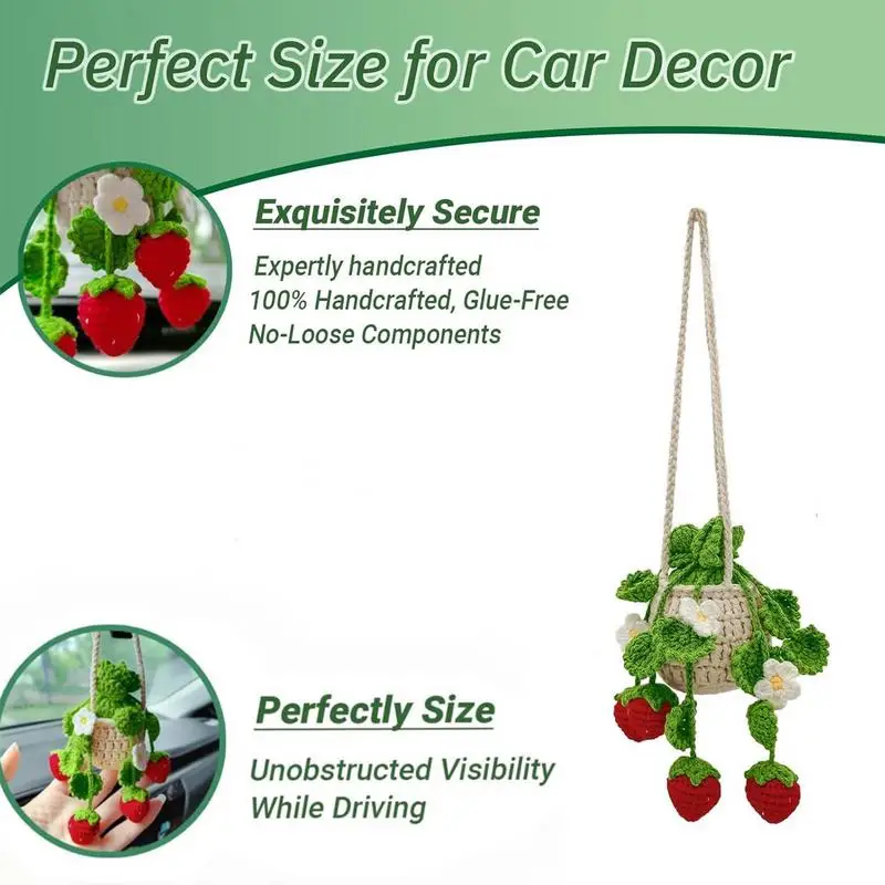 Car Decor Rear View Mirror Ornaments Hanging Basket For Vehicles Car Plant Crochet Hanging Plant  Auto Interior Accessories