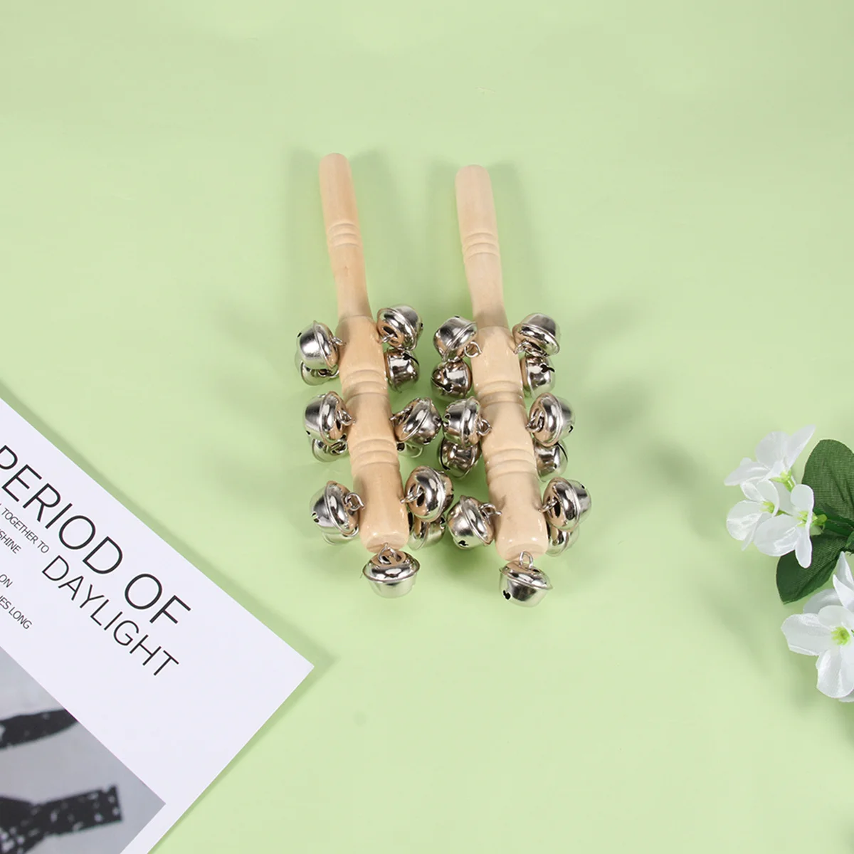 2pcs Wooden Beads Bar Rattle Hand Bell Teether 4 Rows 13 Bells Baby Development Shake For Sensory Motor Skills Infant Rattles