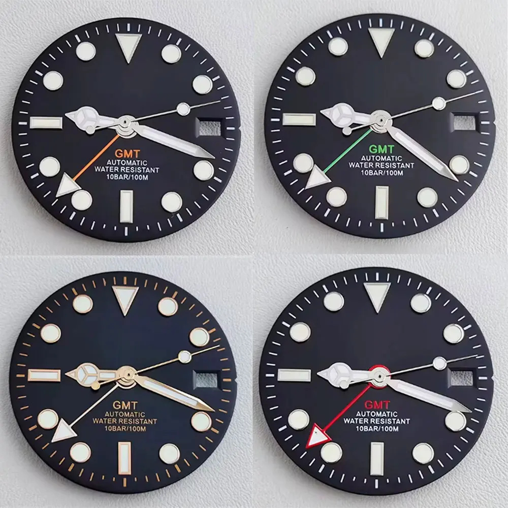 

GMT 28.5 mm watch dial and hands suitable for NH34 NH35 NH36 automatic movement replacement Submarine watch spare parts