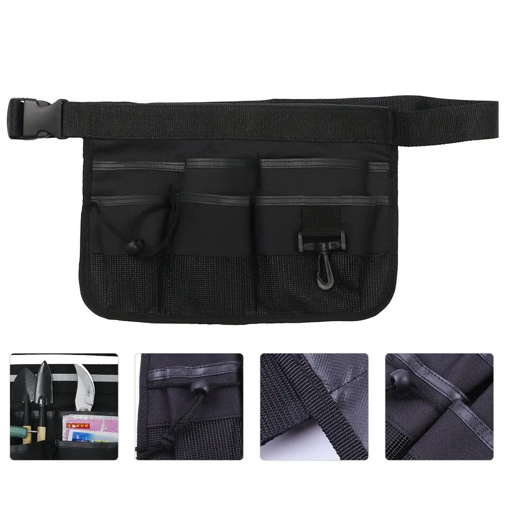 Sac de ceinture pour outils de jardinage, noir, robuste, réglable, taille de jardin, pochette suspendue, tablier à outils, sac de ceinture pour outils de jardinage