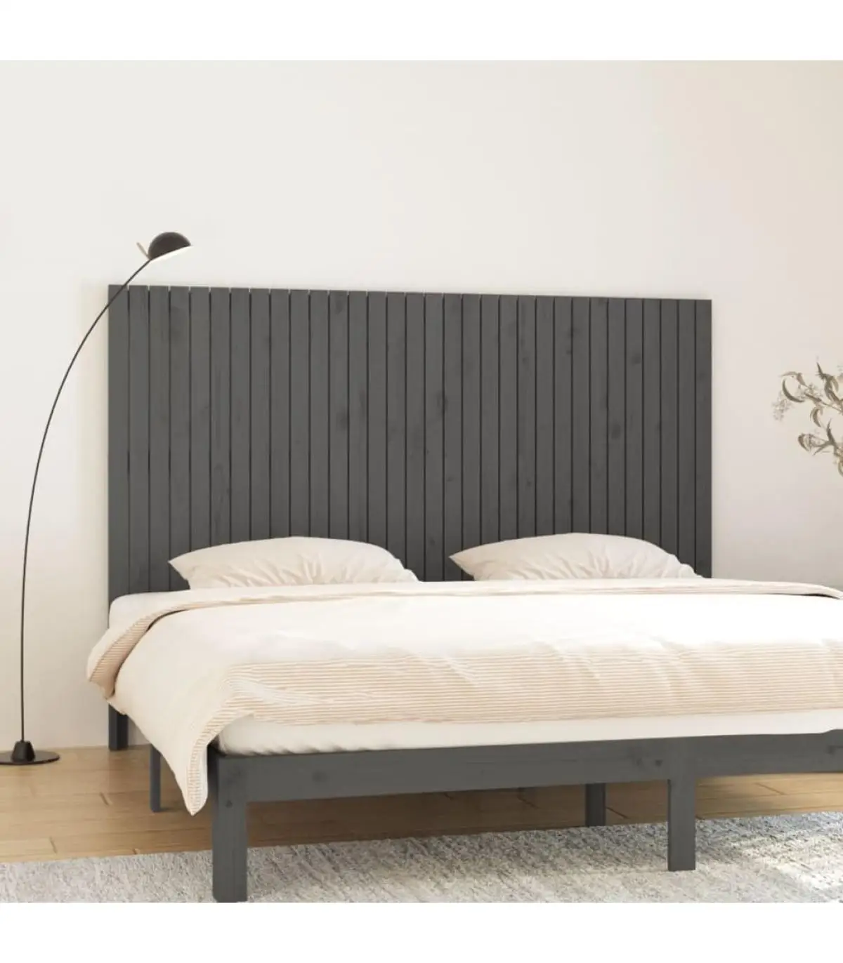 Headboards and Feet Bed Headboard Wall Solid Wood Pine Grey 204x3x110 cm