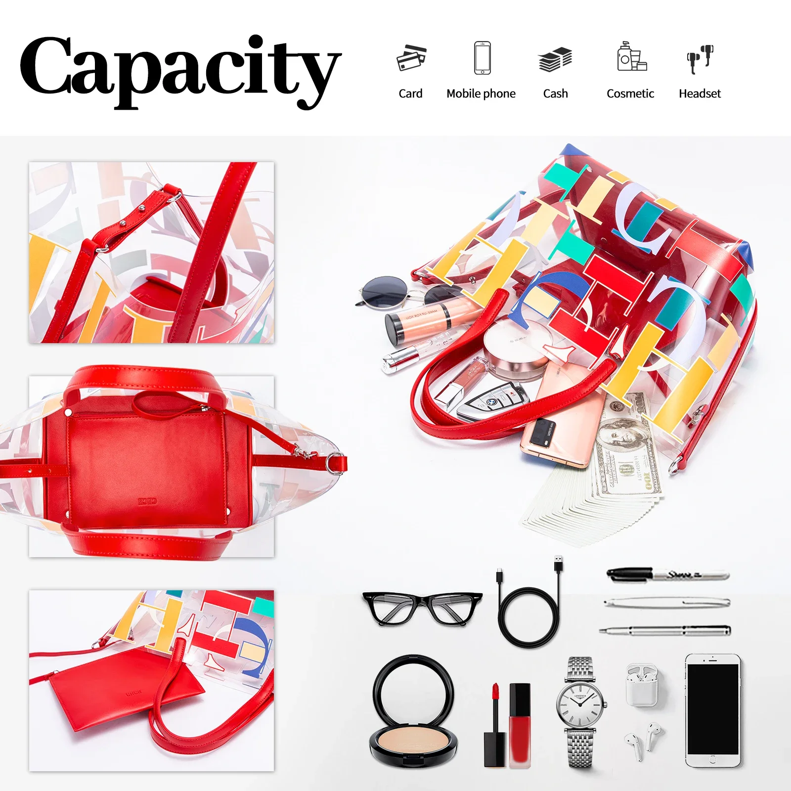 CH Beach Bag Brand New Transparent Jelly Handbag Waterproof Women\'s Swimming Storage Bag