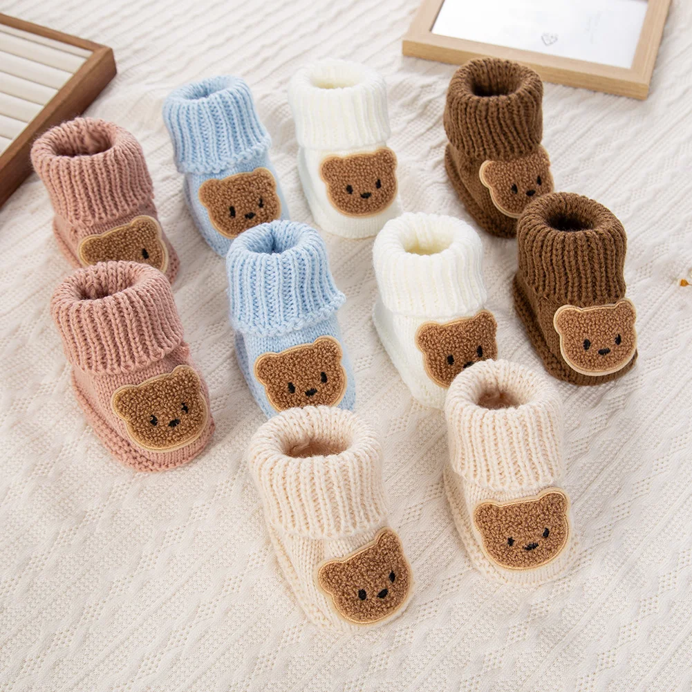 1Pair Cute Bear Newborn Baby Socks Autumn Winter Knitted Birthday Photography Props Boutique Infant Ankle Sock Toddler Stockings