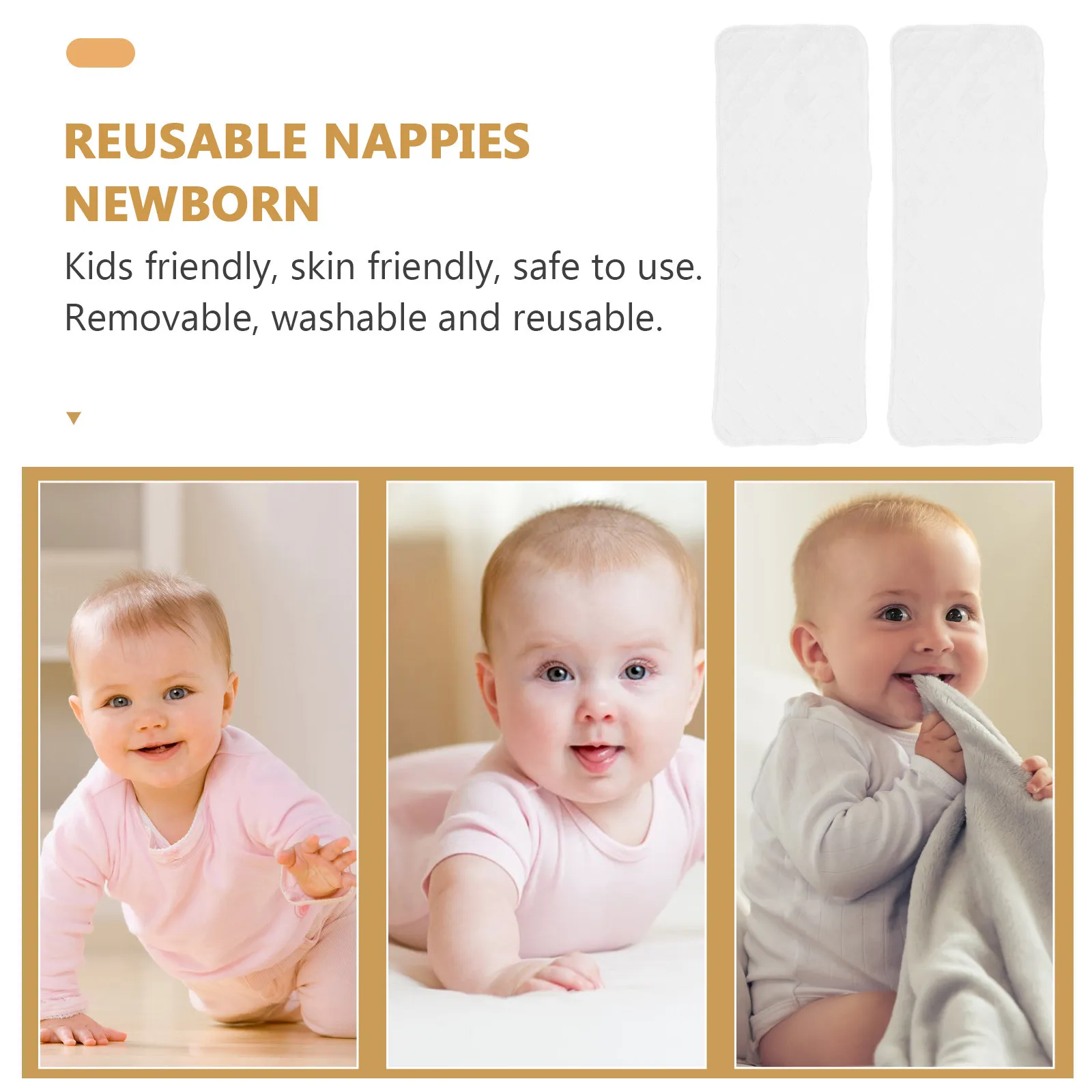 5Pcs White Cotton Burp Cloths Baby Diapers Reusable Nappies Newborn 3-Layer Soft Absorbent Cloth Diapers Washable Washcloths